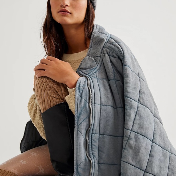 Free People Dolman Quilted Jacket in Denim - Picture 5 of 8